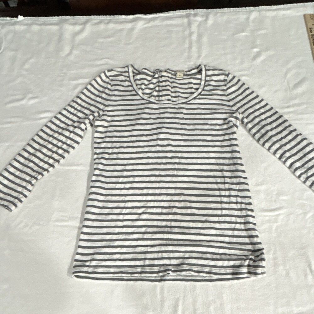 J.CREW White/Gray Striped Knit Scoop Neck 3/4 Sleeve Zip Back Top M 0167